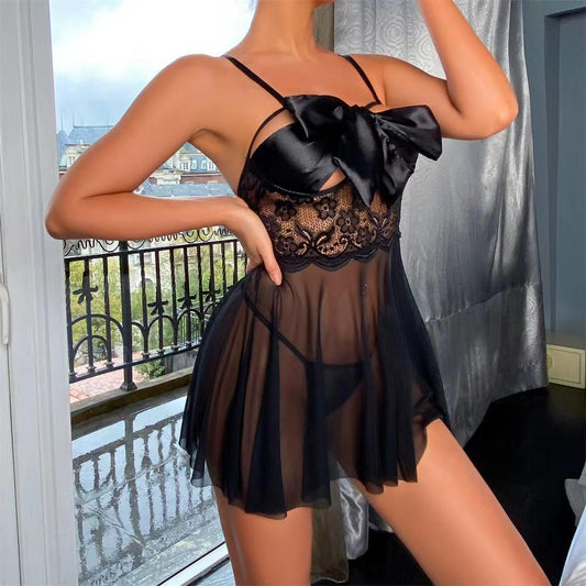 Black Ribbon Knot See Thru Lingerie