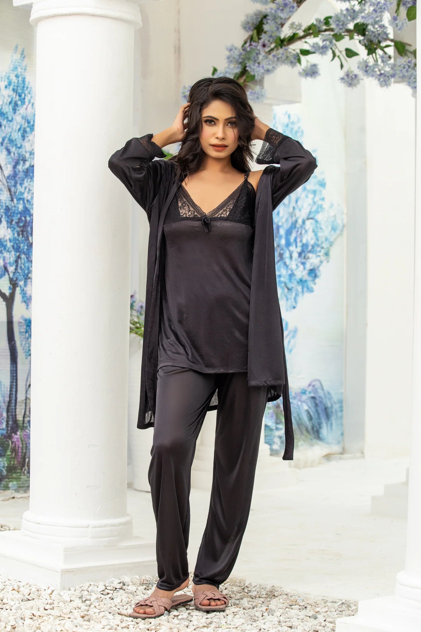 Silky Nights 3 Pc Pajama Suit with Gown - T351