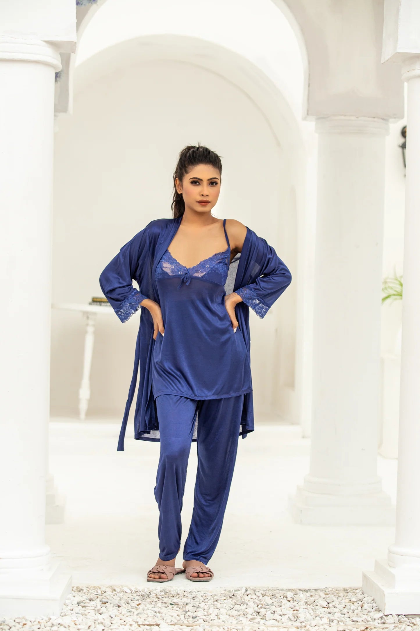 Silky Nights 3 Pc Pajama Suit with Gown - T351