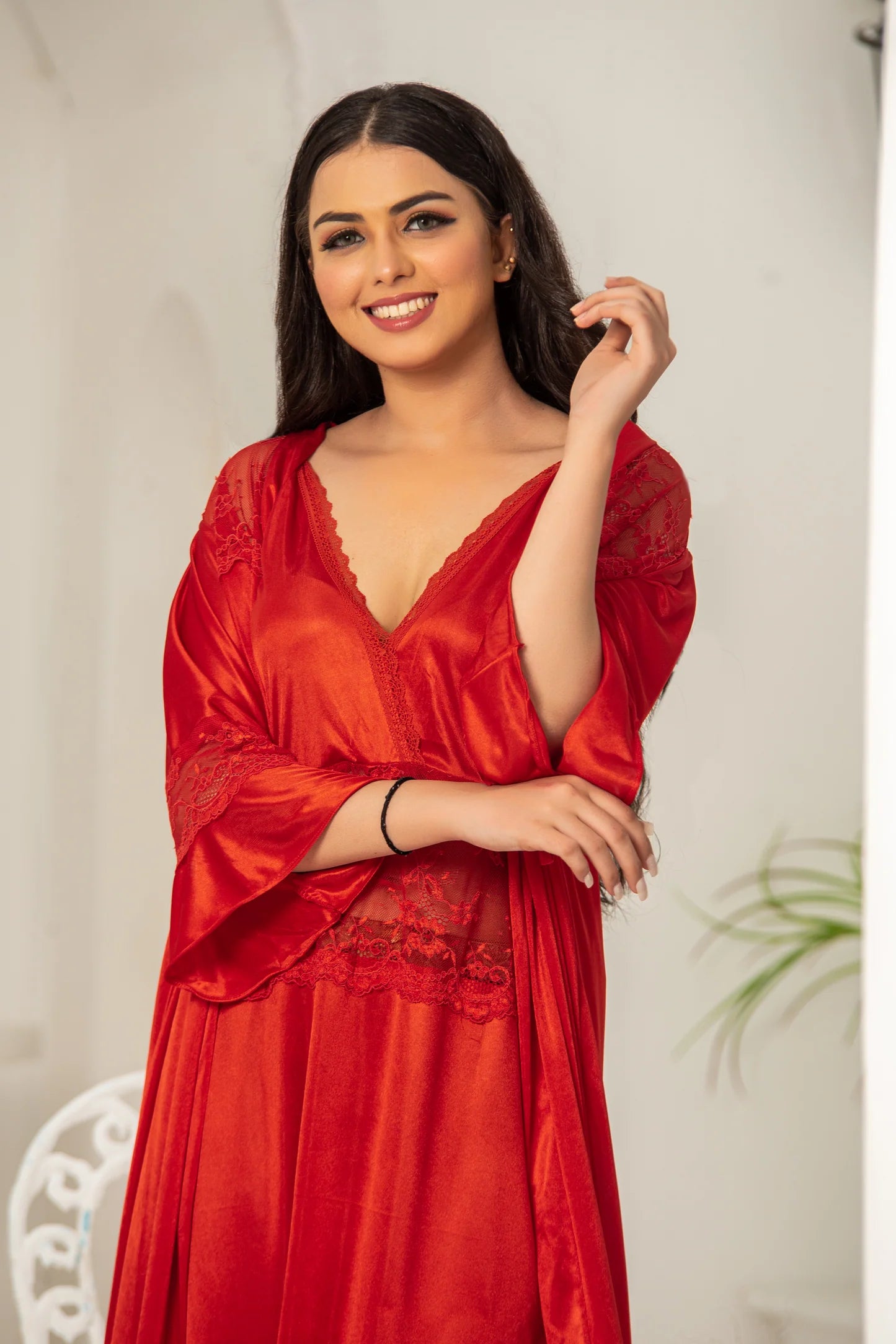 2 Pc Premium Silk Nighty with Gown